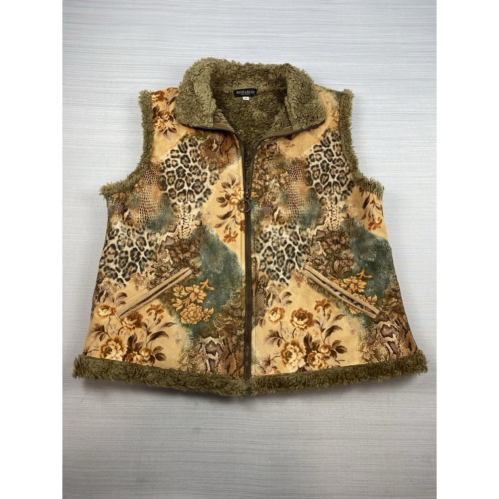 Baxis & Baxis Brown Animal Print Faux Suede Vest Faux Fur Lined Size‎ Medium